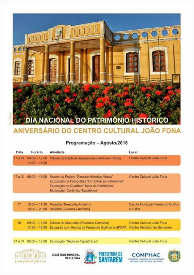 Centro Cultural João Fona comemora aniversário com atividades do Dia do Patrimônio Histórico