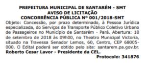 Prefeitura divulga edital de licitação para concessão de transporte coletivo urbano de Santarém