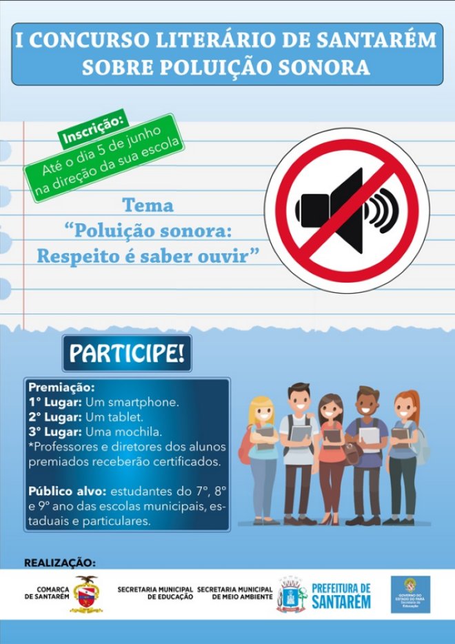 Publicado edital do 1º Concurso Literário de Santarém sobre Males Causados pela Poluição Sonora