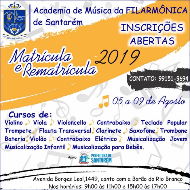 Inscrições em cursos da Academia de Música da Filarmônica encerram nesta sexta-feira