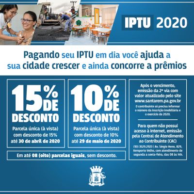 IPTU 2020 já está disponível no site da Prefeitura de Santarém