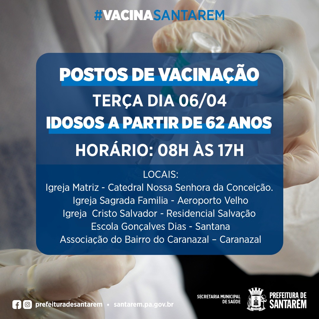 Vacinação de idosos a partir de 62 anos será realizada nesta terça-feira em 6 pontos