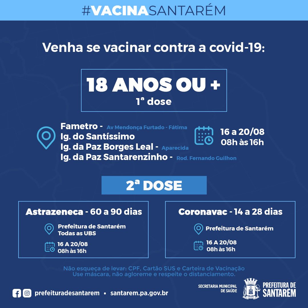 Vacinação contra covid-19 avança para pessoas com 18 anos ou mais em Santarém