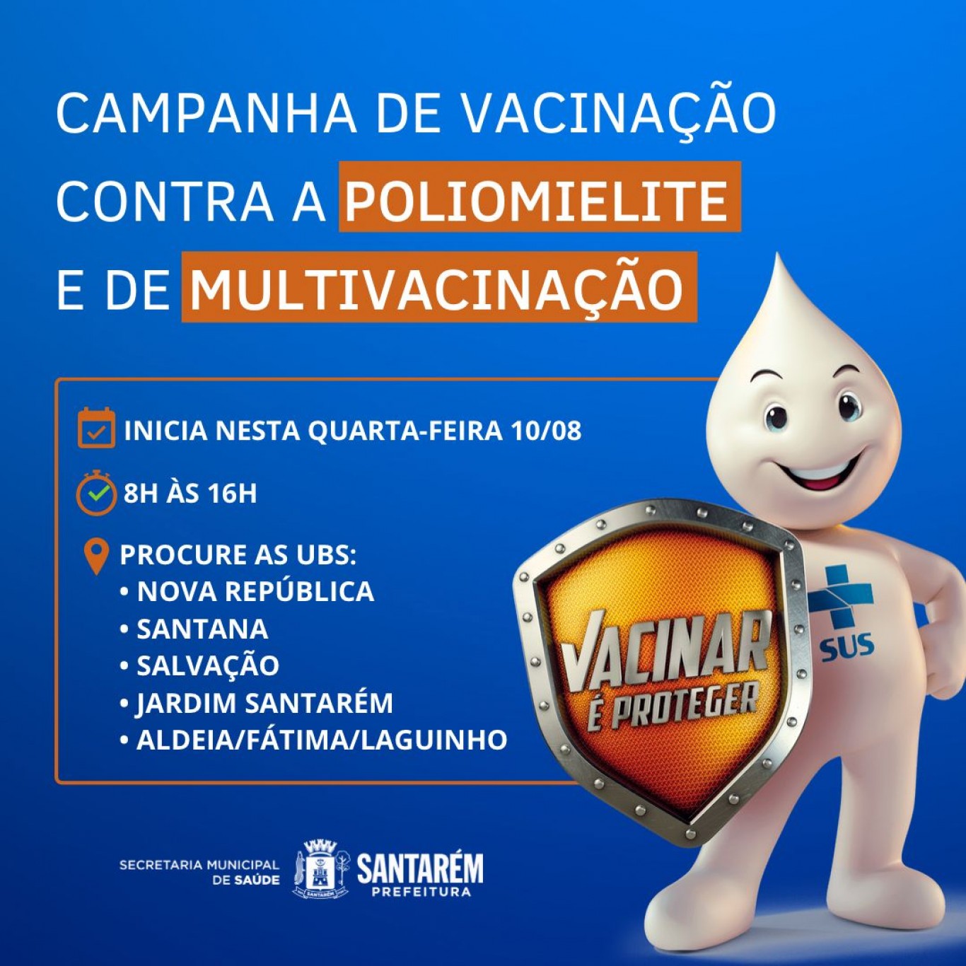 Prefeitura inicia campanha contra poliomielite e multivacinação nesta quarta-feira, 10