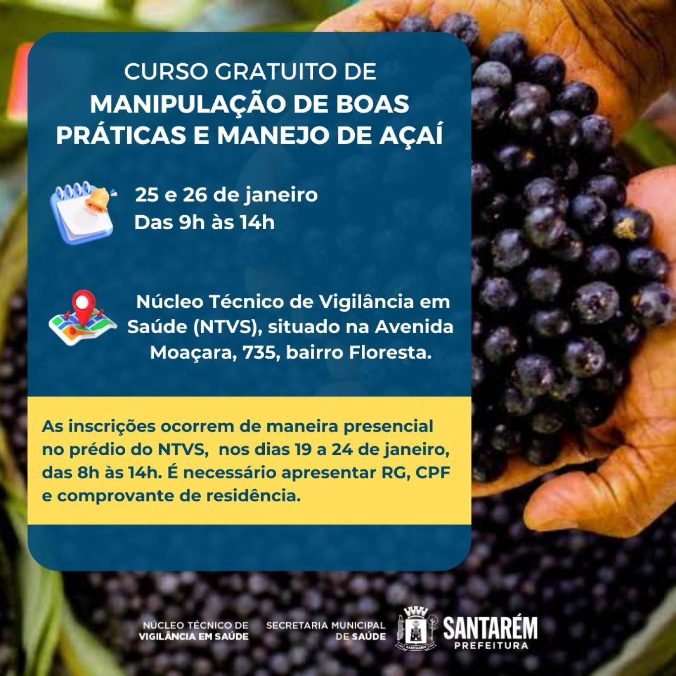 Vigilância Sanitária oferta curso gratuito de Boas Práticas e Manejo de Açaí