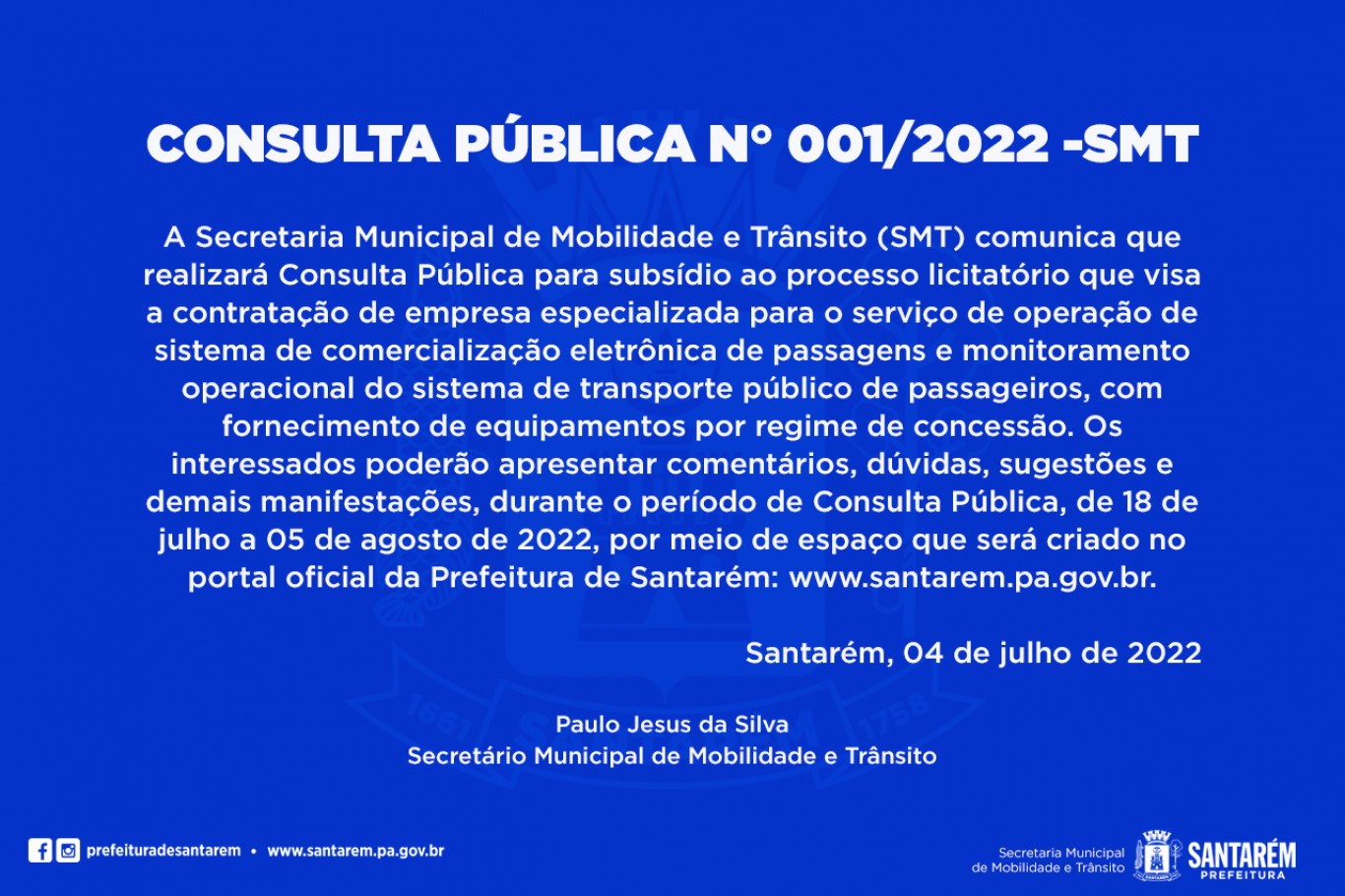 Consulta Pública n° 001/2022 -SMT