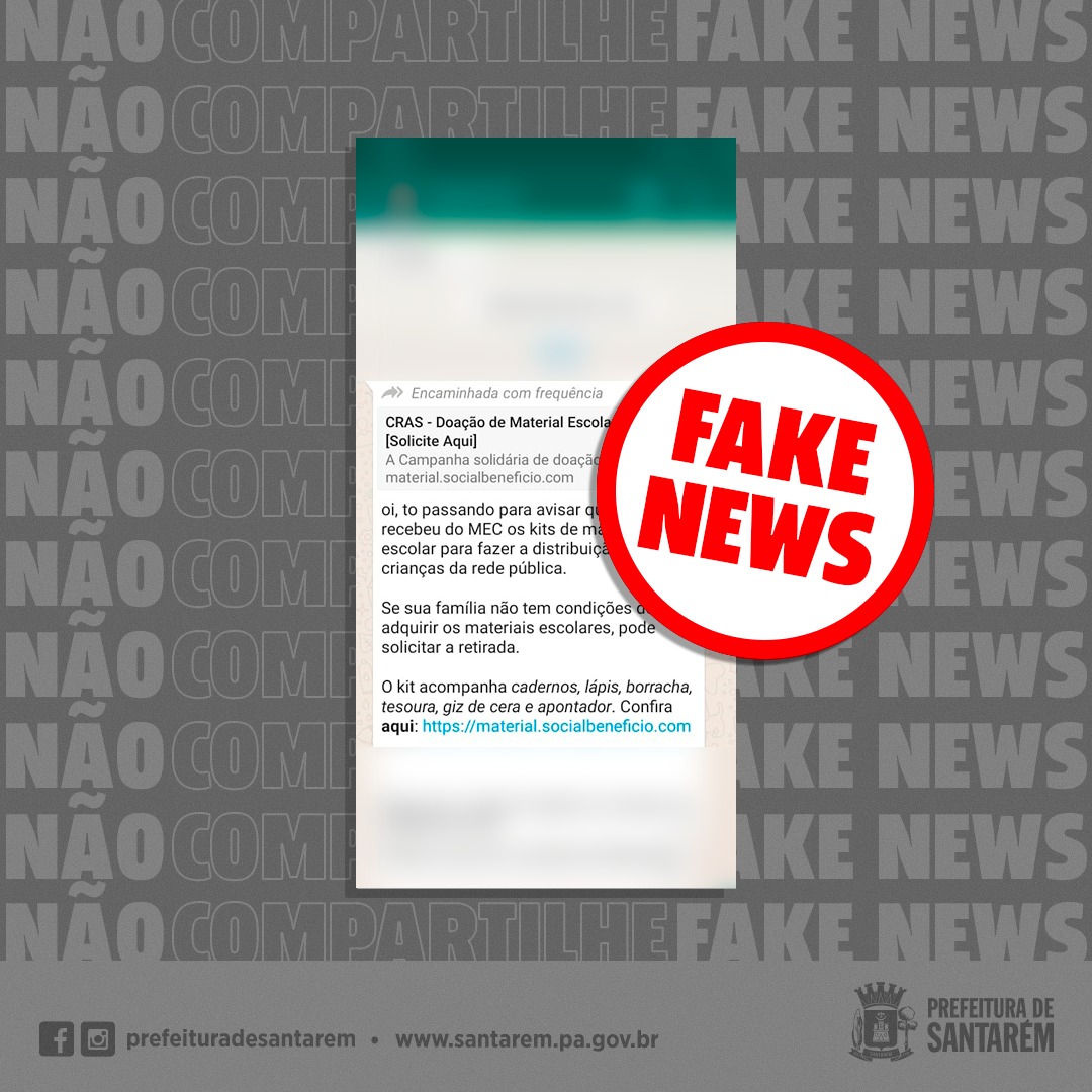 Mensagem de doação de material escolar nos Cras é Fake News