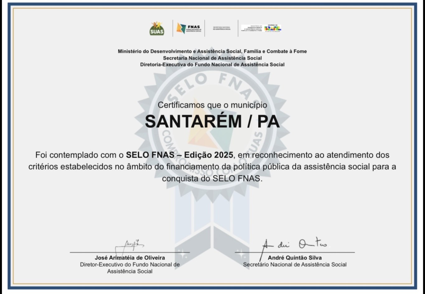 Imagem de Santarém conquista Selo FNAS 2025 e reforça compromisso com a assistência social