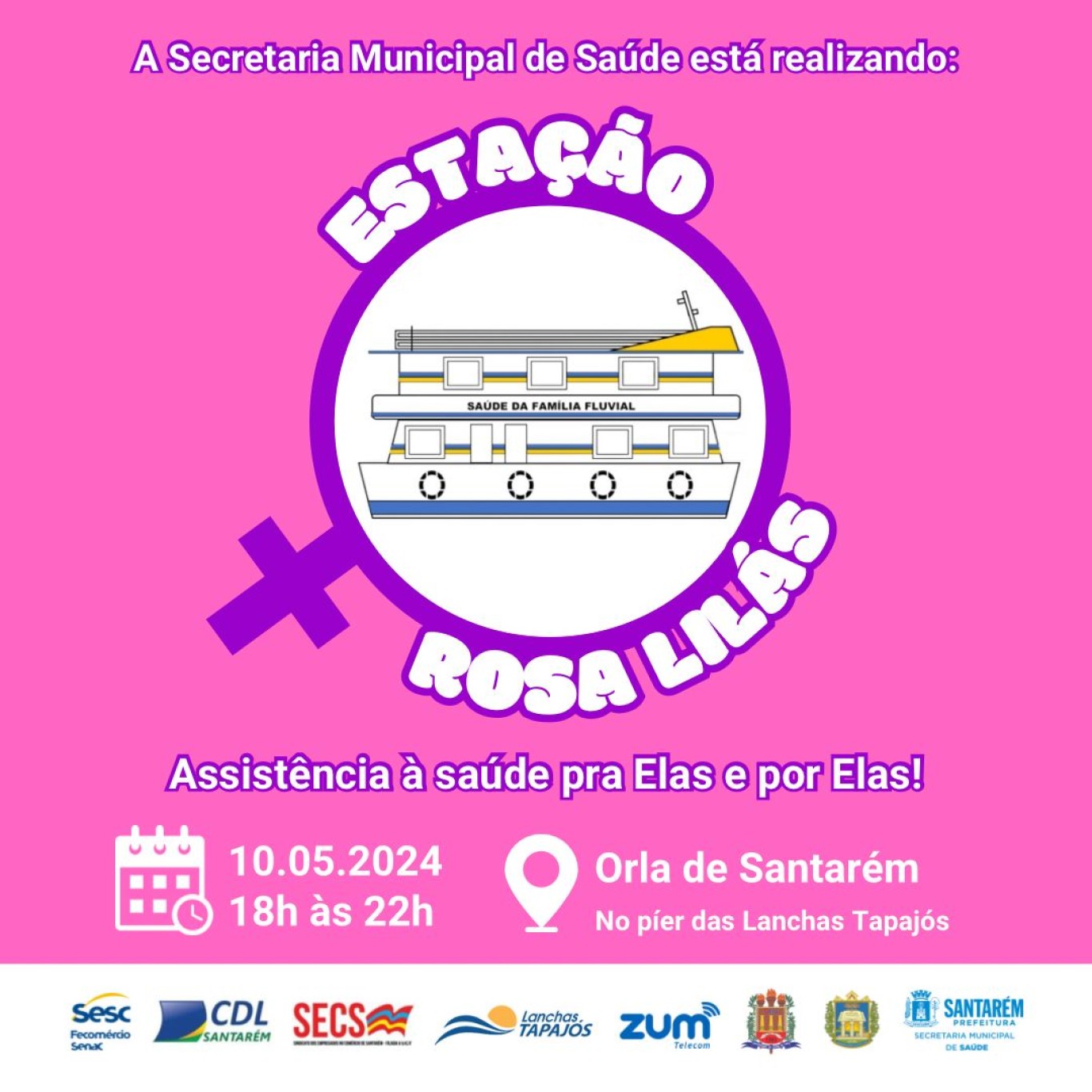 Estação Rosa Lilás ofertará diversos serviços gratuitos voltados à saúde da mulher na orla de Santarém