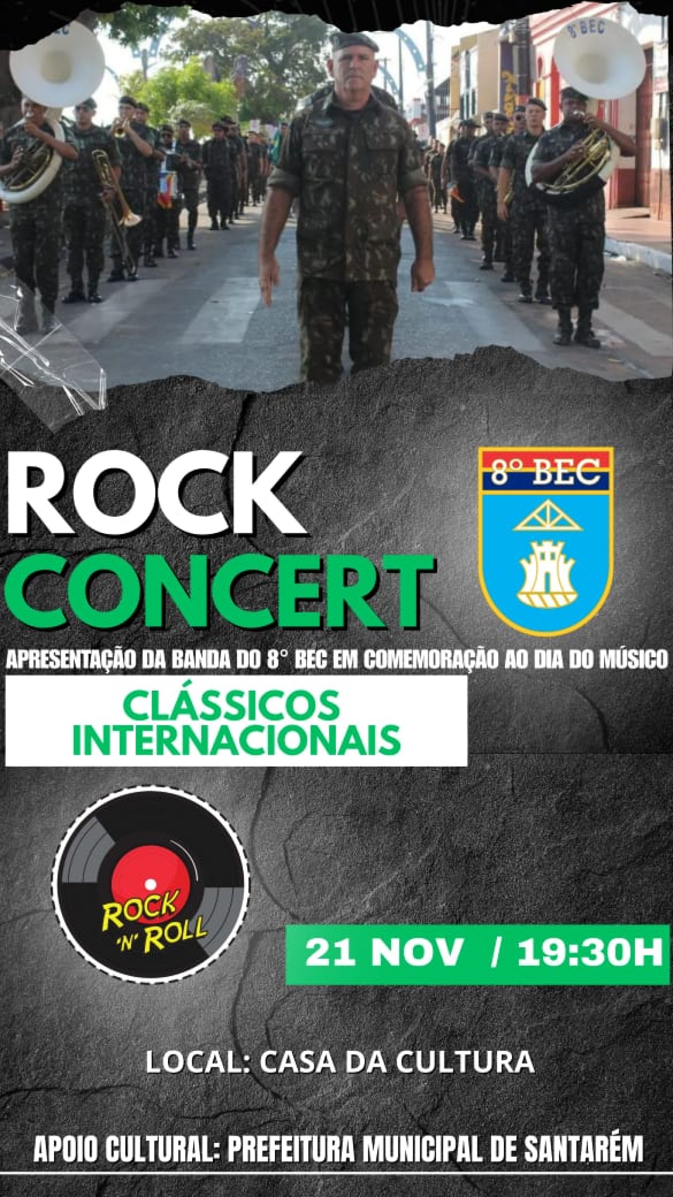 Banda do 8º BEC apresenta 'Rock Concert' na Casa da Cultura com entrada gratuita